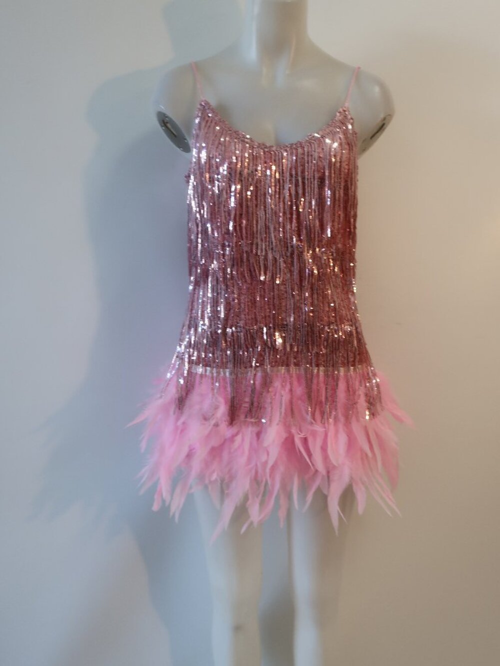 Womens Judith March Pink Fringe, Feather & Sequin Dress S